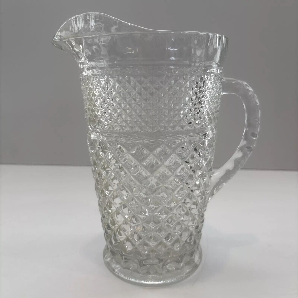 EUC VINTAGE‎ Anchor Hocking Wexford Clear Glass Pitcher Diamond Pattern 2 Quart